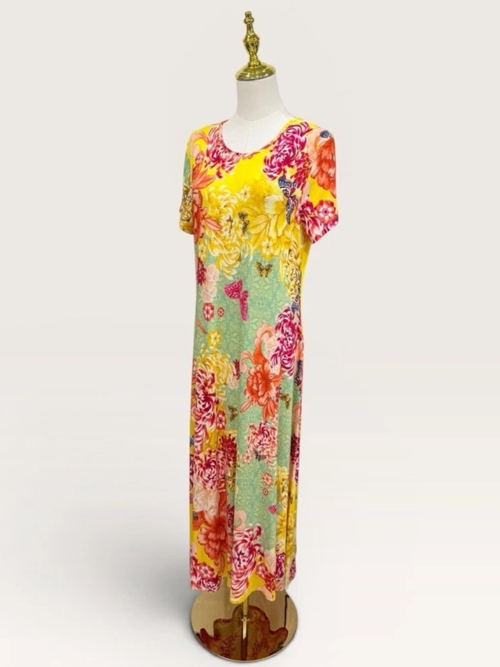 Johnny Was The Janie Favorite Cap Sleeve Midi Dress Charlie Floral Yellow Medium - Picture 12 of 16